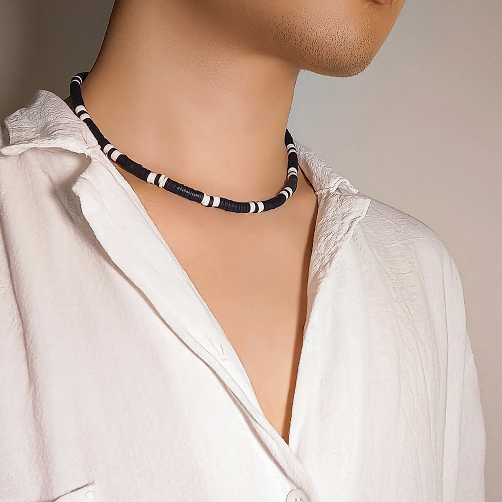 IngeSight.Z Minimalist Black White Color Soft Clay Beads Choker Necklaces for Women Men Statement Collar Necklaces Jewelry Gifts