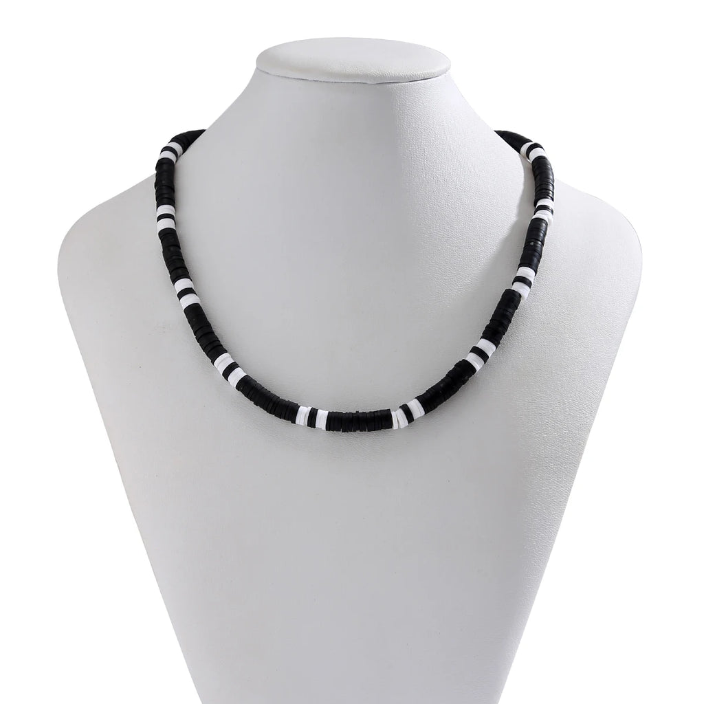IngeSight.Z Minimalist Black White Color Soft Clay Beads Choker Necklaces for Women Men Statement Collar Necklaces Jewelry Gifts