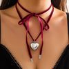 IngeSight.Z Punk CCB Peach Heart Pendant Necklace Women Gothic Black Velvet Clavicle Chain Bowknot Adjustable Necklace Jewelry