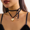 IngeSight.Z Punk CCB Peach Heart Pendant Necklace Women Gothic Black Velvet Clavicle Chain Bowknot Adjustable Necklace Jewelry