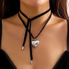 IngeSight.Z Punk CCB Peach Heart Pendant Necklace Women Gothic Black Velvet Clavicle Chain Bowknot Adjustable Necklace Jewelry