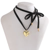 IngeSight.Z Punk CCB Peach Heart Pendant Necklace Women Gothic Black Velvet Clavicle Chain Bowknot Adjustable Necklace Jewelry