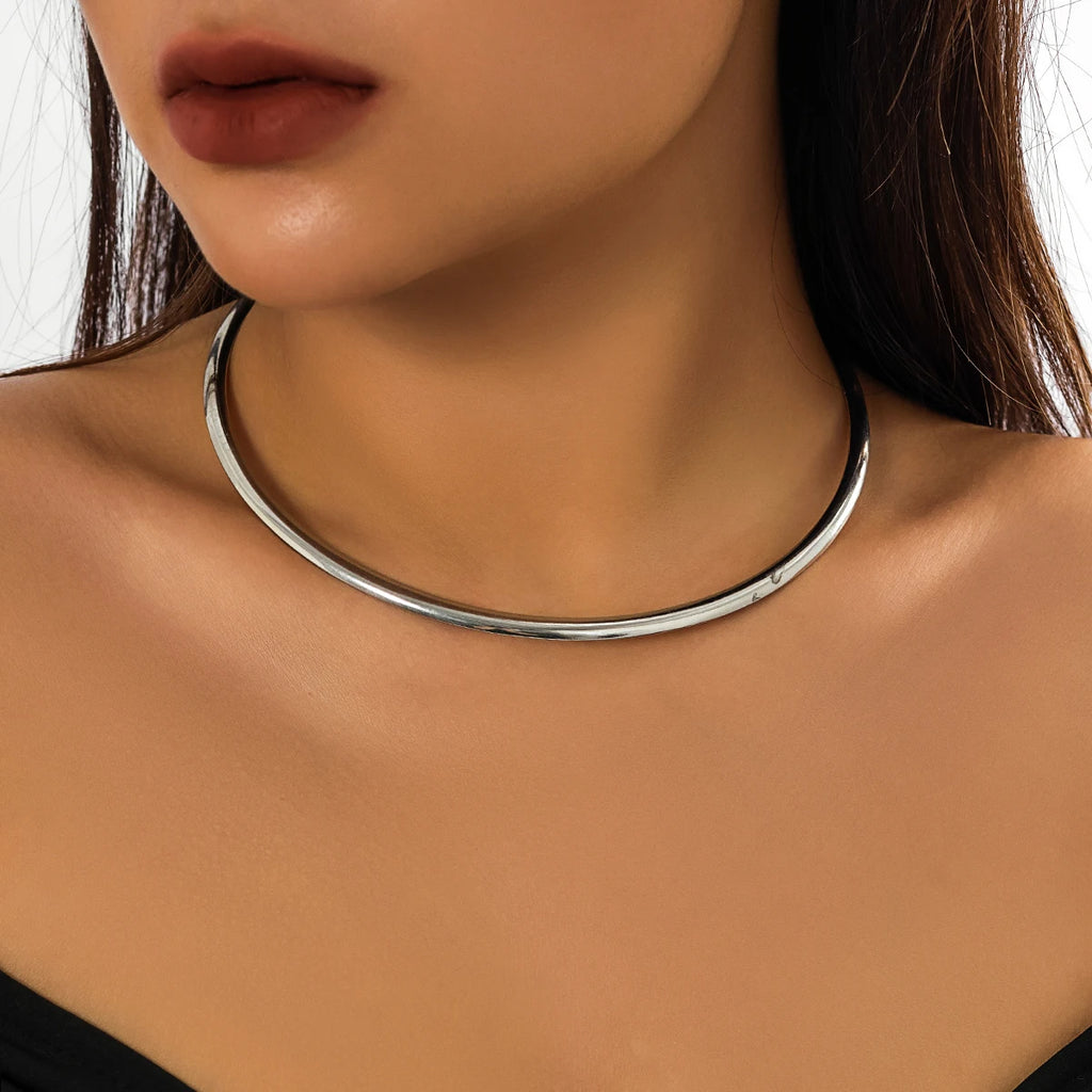 IngeSight.Z Punk Smooth Metal Round Torques Choker Necklace for Women Simple Gold Color Collar Necklace Party Jewelry Gift
