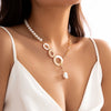 Ingemark Goth Asymmetric Imitation Pearl Pendant Necklace for Women Wed Bridal Elegant Round Chain Neck Jewelry Y2K Accessories