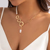 Ingemark Goth Asymmetric Imitation Pearl Pendant Necklace for Women Wed Bridal Elegant Round Chain Neck Jewelry Y2K Accessories