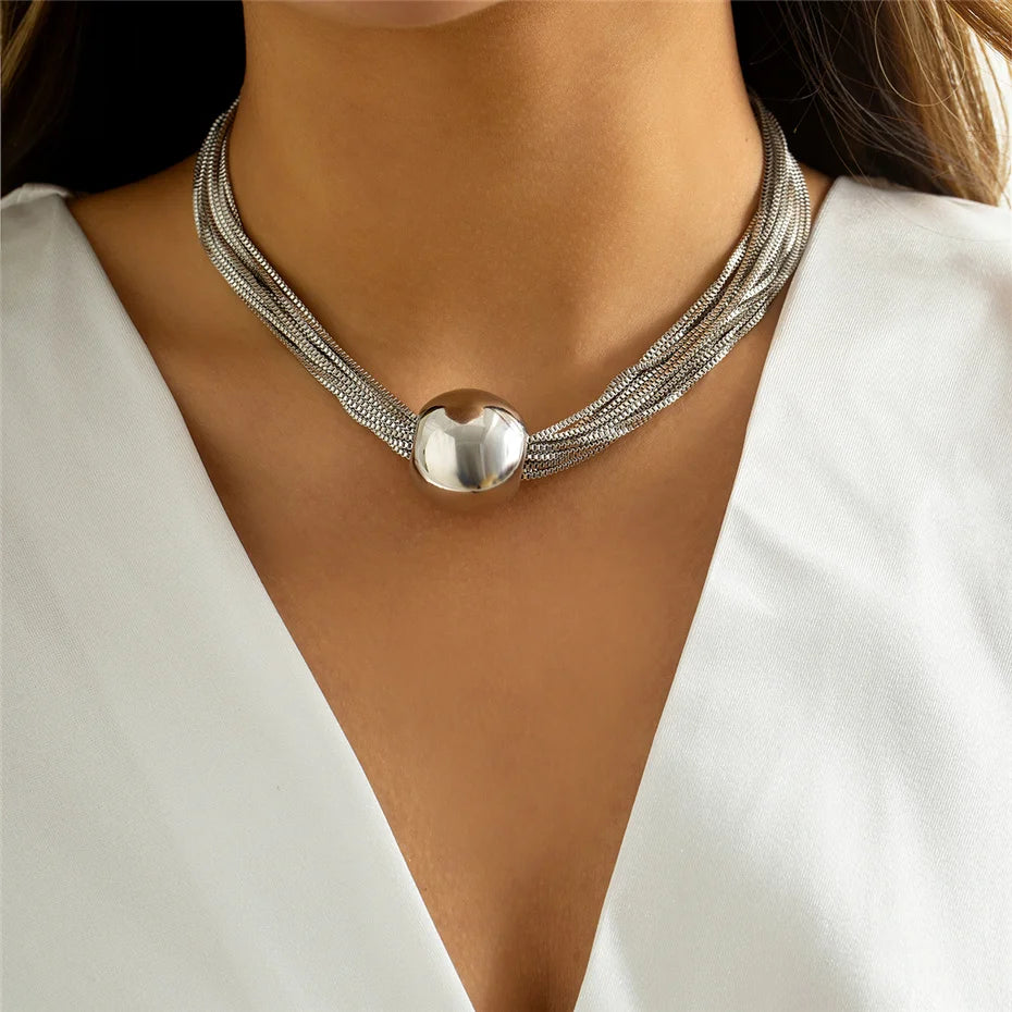 Ingemark Gothic Twisted Chunky Chain Necklace for Women Vintage Big Ball Pendant Choker Clavicle Link Grunge Jewelry Steampunk