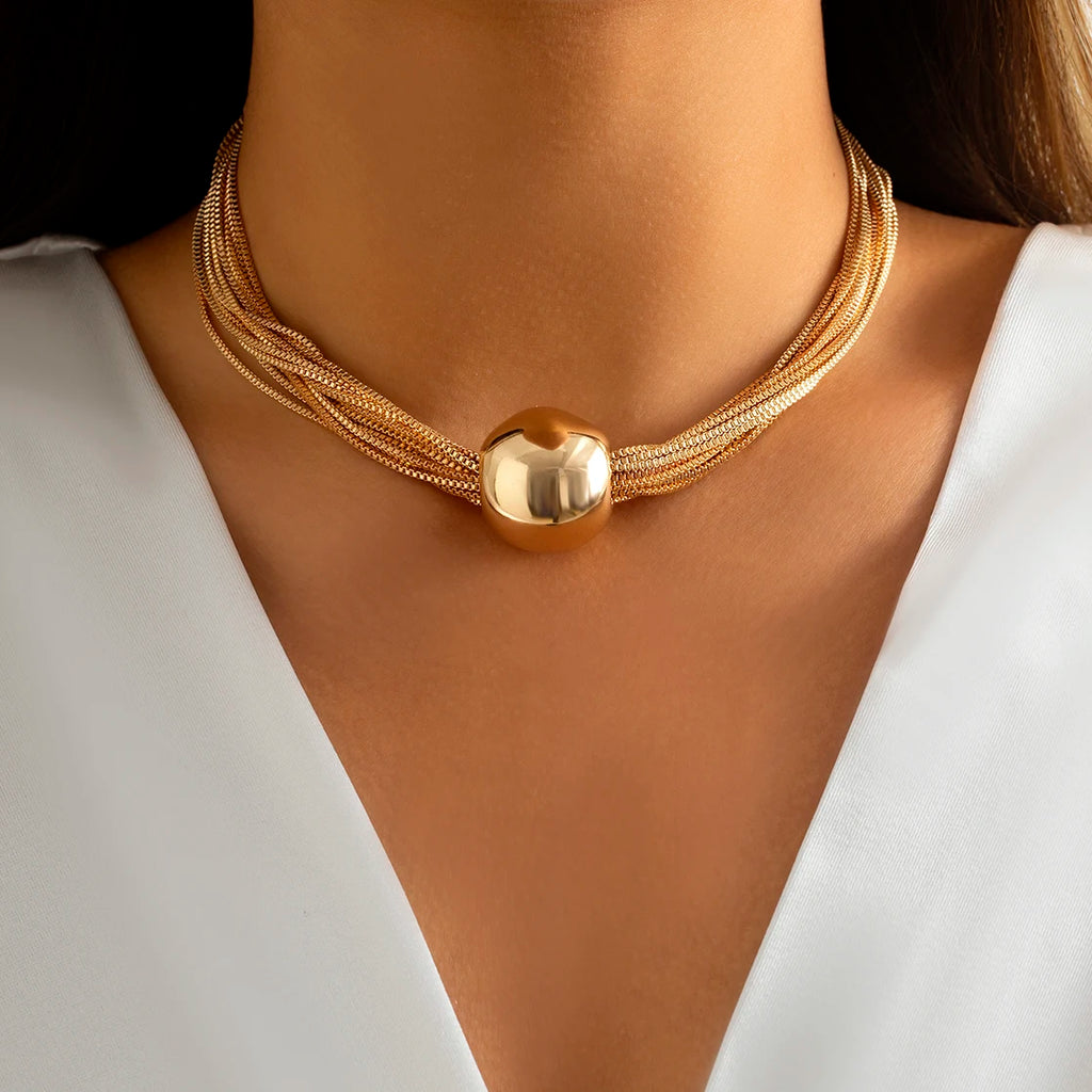 Ingemark Gothic Twisted Chunky Chain Necklace for Women Vintage Big Ball Pendant Choker Clavicle Link Grunge Jewelry Steampunk