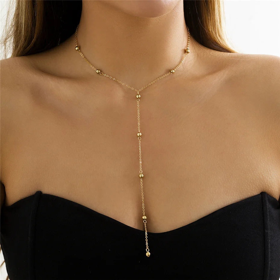 Ingemark Minimalism  Long Tassel Necklace for Women Girls Vintage Chest Thin Chain Ball Pendant Female Neck Jewelry Gift New
