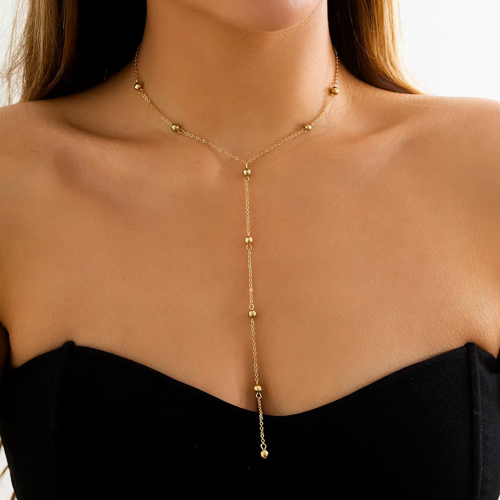 Ingemark Minimalism  Long Tassel Necklace for Women Girls Vintage Chest Thin Chain Ball Pendant Female Neck Jewelry Gift New