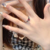 Irregular Aesthetic Red Crystal Zircon Stone Hollow Metal Open Rings For Women Egirl Cool Y2K Grunge Vintage Jewelry Accessories