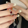 Irregular Aesthetic Red Crystal Zircon Stone Hollow Metal Open Rings For Women Egirl Cool Y2K Grunge Vintage Jewelry Accessories