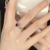 Irregular Aesthetic Red Crystal Zircon Stone Hollow Metal Open Rings For Women Egirl Cool Y2K Grunge Vintage Jewelry Accessories