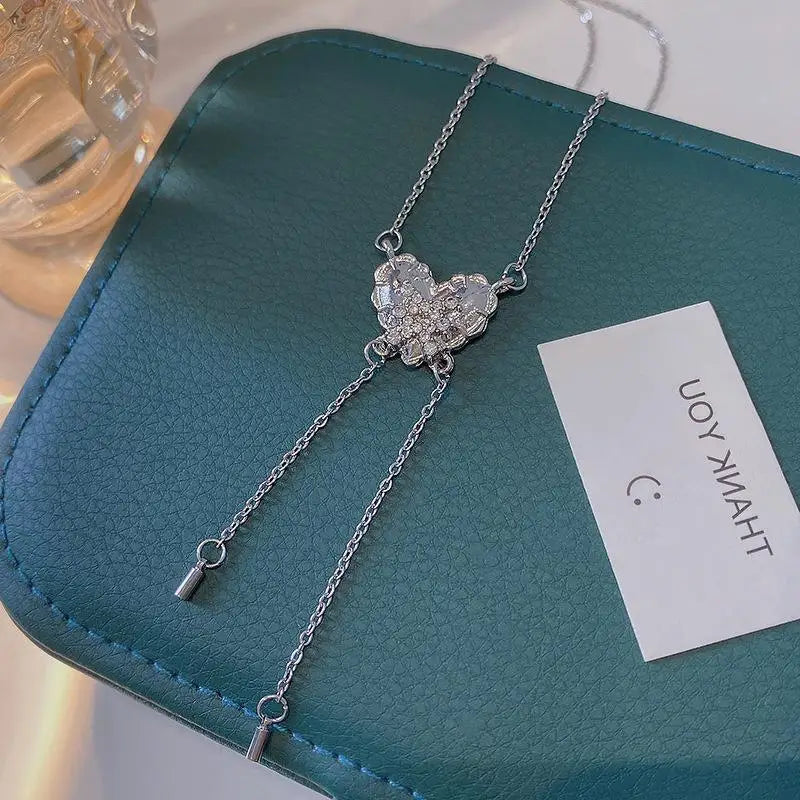 Korean Necklace for Women Heart Tassel Zircon Necklace Pendant Temperament Clavicle Chain Birthday Party Jewelry Gift