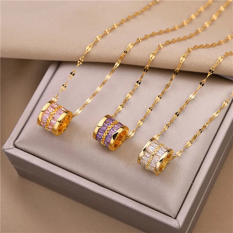 Korean  Sweet Lucky Crystal Pendant Necklace For Women Cute Sexy Ladies Wedding Jewelry Female Stainless Steel Neck Chain