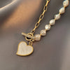 Korean Pearl Hollow Chain Clasp Necklace for Women Heart Pendant Women's Necklace Party Gift Vintage Jewelry Collares Para Mujer