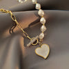 Korean Pearl Hollow Chain Clasp Necklace for Women Heart Pendant Women's Necklace Party Gift Vintage Jewelry Collares Para Mujer