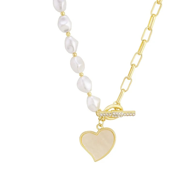 Korean Pearl Hollow Chain Clasp Necklace for Women Heart Pendant Women's Necklace Party Gift Vintage Jewelry Collares Para Mujer