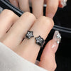 Kpop Black Bowknot Heart Zircon Open Ring Geometry Punk Vintage Rhinestone Star Rings Set for Women Girls New Jewelry