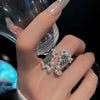 Kpop Black Bowknot Heart Zircon Open Ring Geometry Punk Vintage Rhinestone Star Rings Set for Women Girls New Jewelry