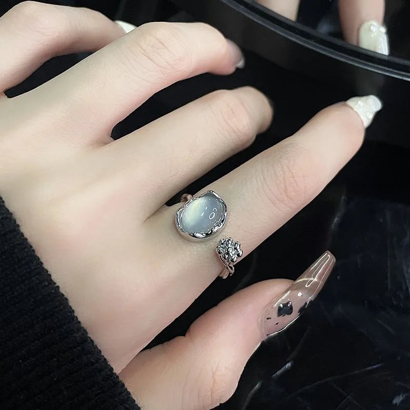 Kpop Gothic Irregular Stone Rings Y2K Aesthetic Red Stone Ring for Women Egirl Vintage Punk Geometry Rings Jewelry Accessories