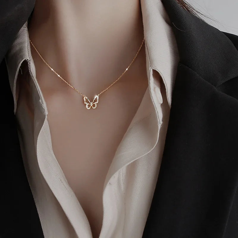 Kpop Vintage Butterfly Choker Heart Angel Pendant Clavicle Chain Necklace for Women Egirl Goth Cool Emo Punk Grunge Jewelry