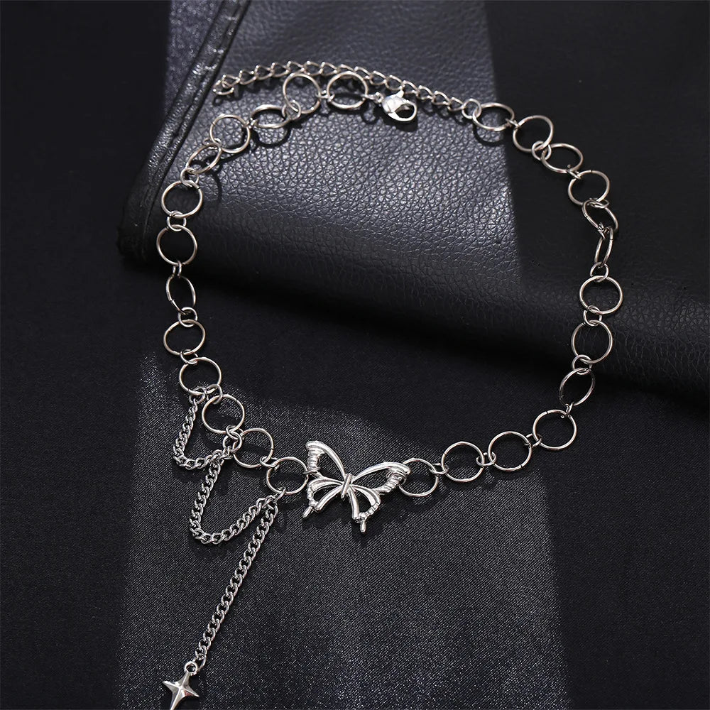Kpop Vintage Butterfly Choker Heart Angel Pendant Clavicle Chain Necklace for Women Egirl Goth Cool Emo Punk Grunge Jewelry