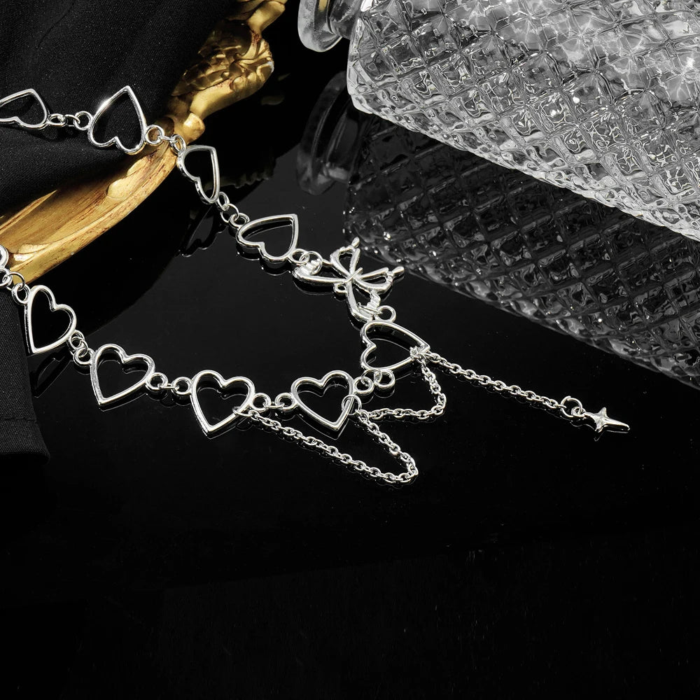 Kpop Vintage Butterfly Choker Heart Angel Pendant Clavicle Chain Necklace for Women Egirl Goth Cool Emo Punk Grunge Jewelry