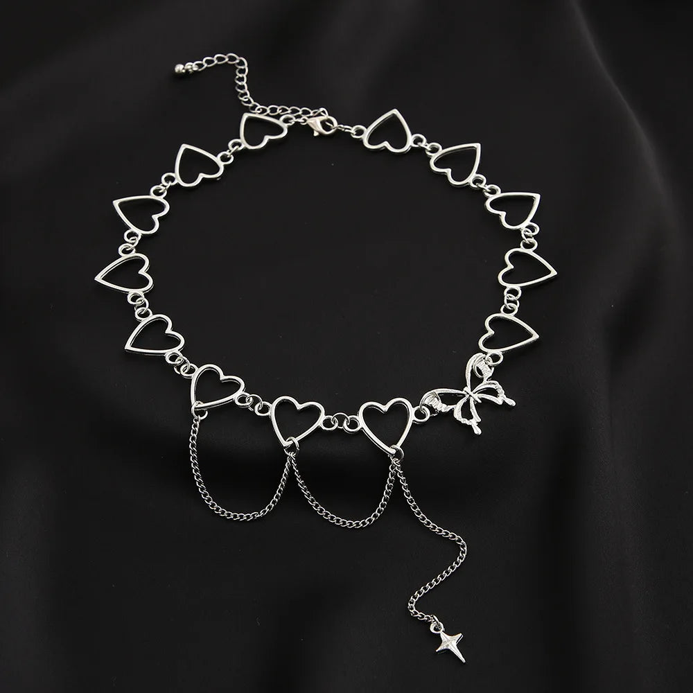 Kpop Vintage Butterfly Choker Heart Angel Pendant Clavicle Chain Necklace for Women Egirl Goth Cool Emo Punk Grunge Jewelry