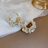 LATS   Exquisite White Flower Splicing Hoop Earrings for Women  Versatile C Earrings Korean Trend Elegant Jewelry