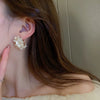 LATS   Exquisite White Flower Splicing Hoop Earrings for Women  Versatile C Earrings Korean Trend Elegant Jewelry