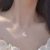 LATS Discoloration Moon Stainless Steel Chain Necklace Korea Colorful Glazed Stone Pendant Necklaces for Women  Jewelry