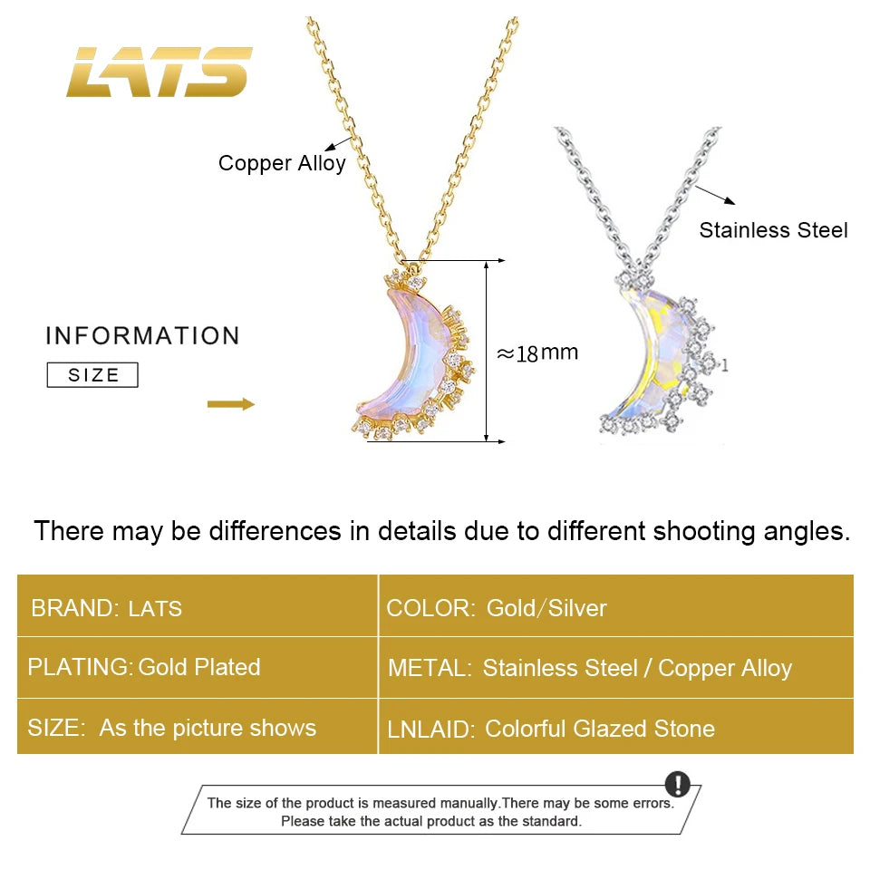 LATS Discoloration Moon Stainless Steel Chain Necklace Korea Colorful Glazed Stone Pendant Necklaces for Women  Jewelry