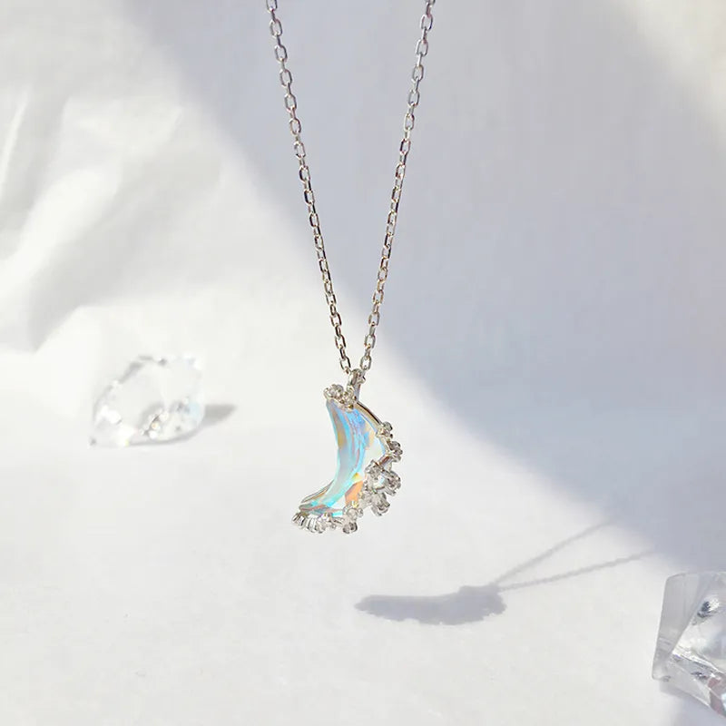 LATS Discoloration Moon Stainless Steel Chain Necklace Korea Colorful Glazed Stone Pendant Necklaces for Women  Jewelry