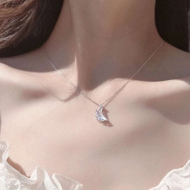 LATS Discoloration Moon Stainless Steel Chain Necklace Korea Colorful Glazed Stone Pendant Necklaces for Women  Jewelry