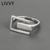 LIVVY Minimalist  Silver Color Hollow Out Geometric Ring Adjustable  Simple Handmade Opening Finger  Jewelry Couple