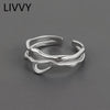 LIVVY Silver Color Irregular Hollow Double Line Geometric Ring Female Simple  Unique Design   Adjustable Jewelry