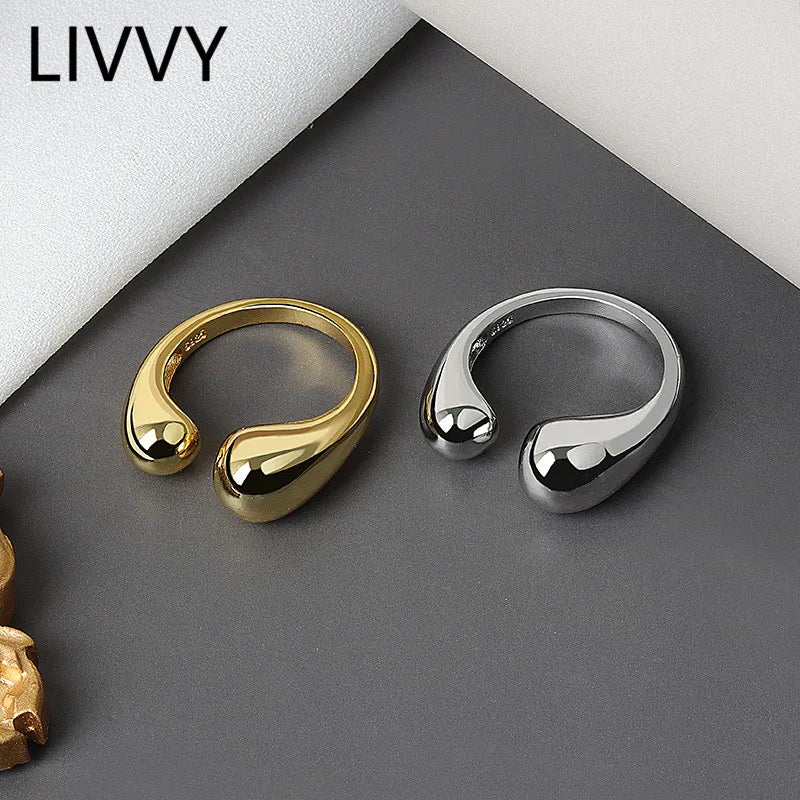 LIVVY Silver Color Jewelry  Double Ball Beads Opening Rings For Women Couple  Trend   Jewelry Gift