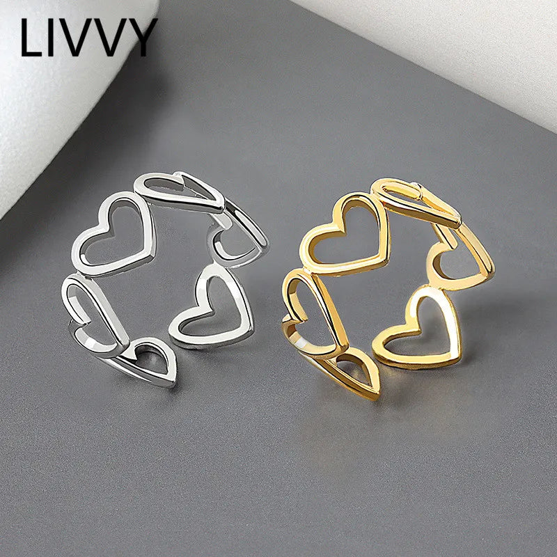 LIVVY Silver Color Love Heart Shell Finger Ring For Women  Party Wedding Jewelry Ring Gift  Trend