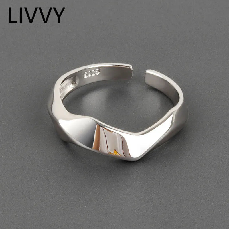 LIVVY Silver Color Simple Irregular Geometric Smooth Adjustable Rings for Women   Handmade Party Jewelry Gifts