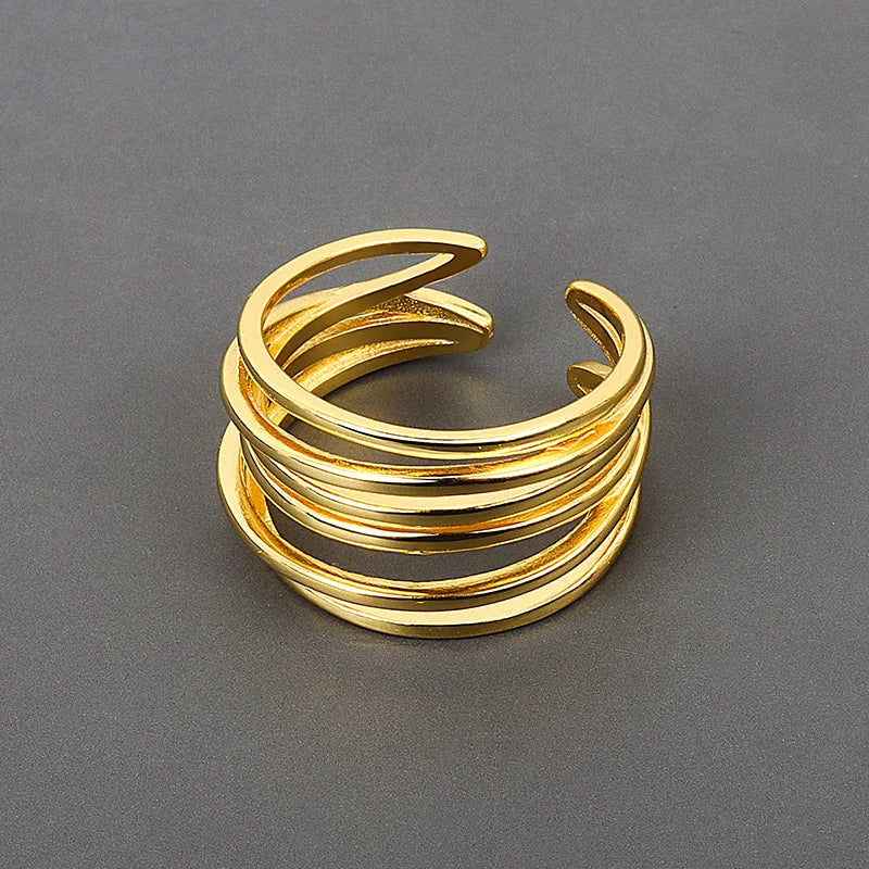 LIVVY Silver Color Wedding Rings Simple Geometric Multilayer Winding Handmade Jewelry for Women Size  Adjustable  Tre