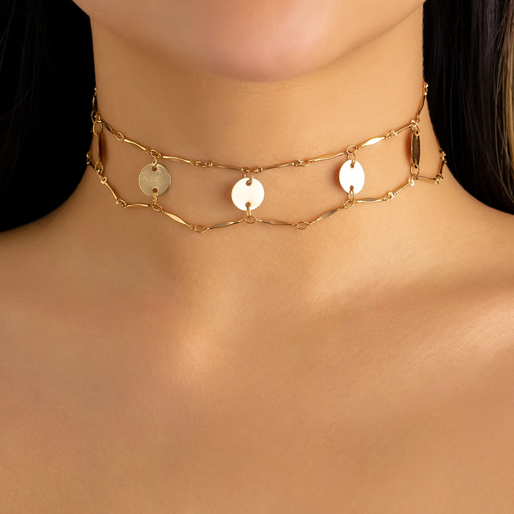 Lacteo Trendy Gold Color Petals Shape Short Neck Chain Necklace Choker for Women Jewelry Collar Clavicle Necklaces Gifts Party