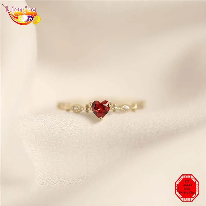 Liemjee Real S925 Sterling Silver Inlaid Love Ruby Wedding Ring    Jewelry For Women Feature Charm Girlfriend Gift
