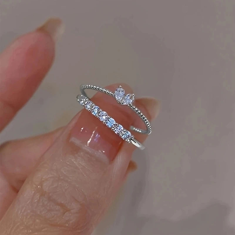 Love open ring 2-piece set Korean personality design sense ring  temperament jewelry real gold plating heart