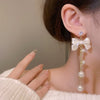 Luxury Bow Pearl Tassel Earrings for Women Bijoux Trendy Bridal Drop Dangling Earrings Statement High Jewelry Gifts