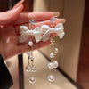 Luxury Bow Pearl Tassel Earrings for Women Bijoux Trendy Bridal Drop Dangling Earrings Statement High Jewelry Gifts