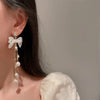Luxury Bow Pearl Tassel Earrings for Women Bijoux Trendy Bridal Drop Dangling Earrings Statement High Jewelry Gifts