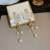 Luxury Bow Pearl Tassel Earrings for Women Bijoux Trendy Bridal Drop Dangling Earrings Statement High Jewelry Gifts