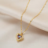 Colorful Crystal Ocean Heart Pendant Necklace For Women Korean  Stainless Steel Neck Chain Female Wedding Jewelry