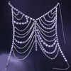 Luxury Crystal Halter Top Chest Chain Bikini Underwear Hollow Rhinestone Body Jewelry Bra Lingerie for Women Party Rave Outfit