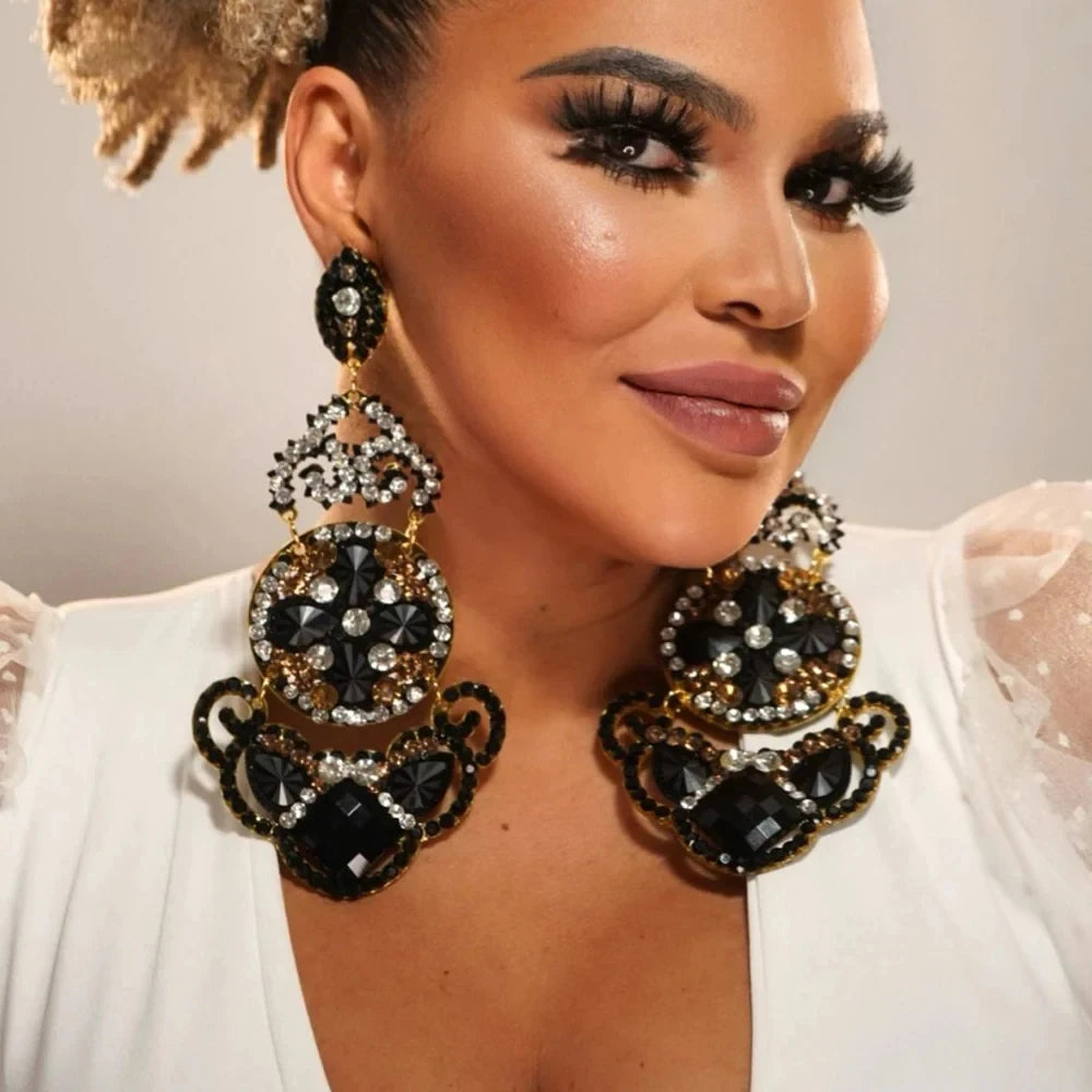 Luxury Designer Oversize Geometric Earrings Pendant Bridal Accessories Large Rhinestone Dangle Earrings Wedding Jewelry